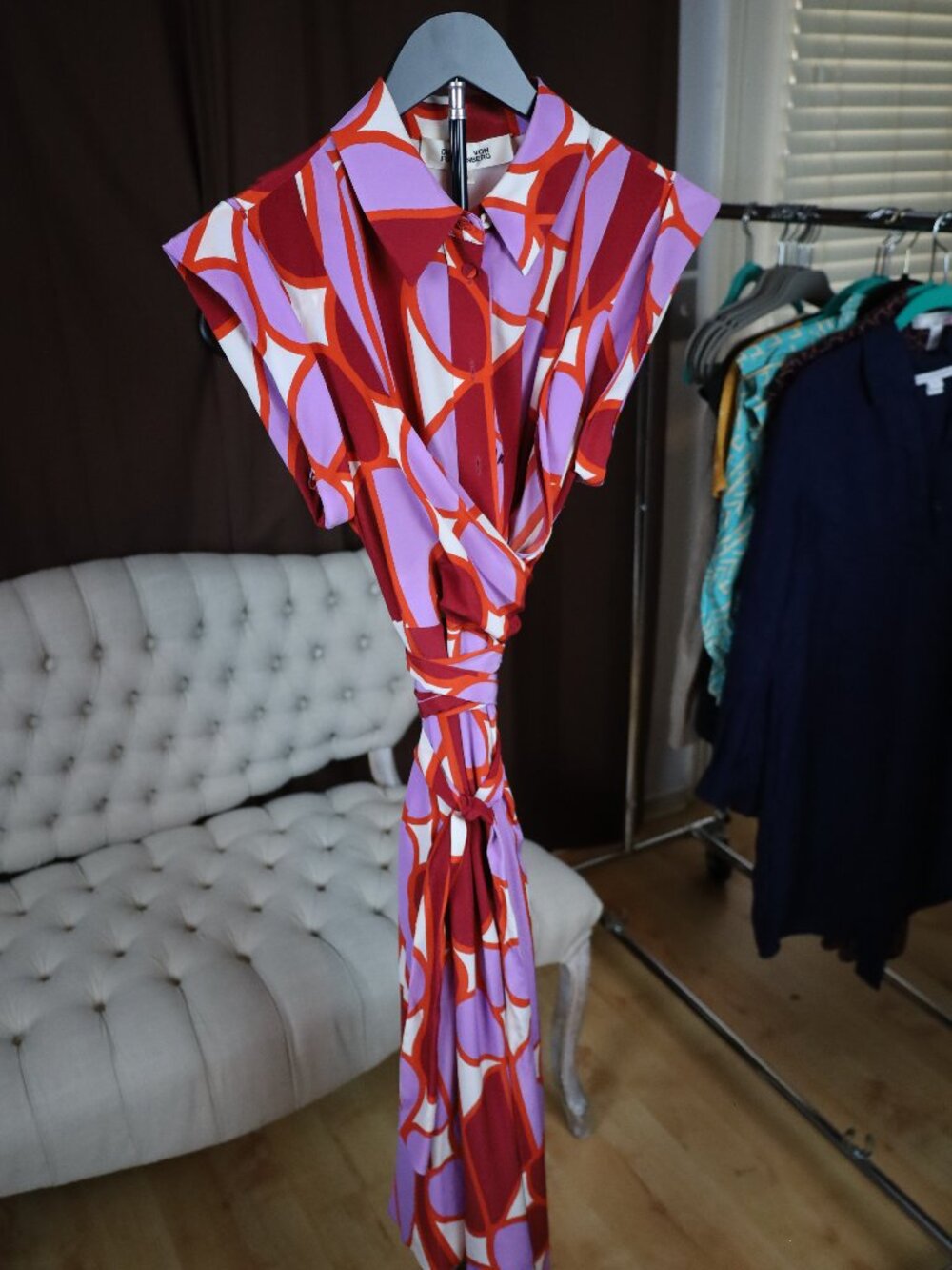 DVF Silk Jersey Wrap Dress • Geometric Print • Size 6